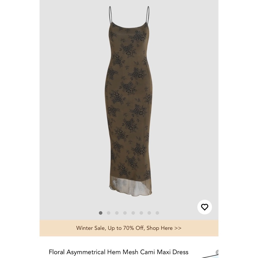 Cider Floral Asymmetrical Hem Mesh Cami Maxi Dress